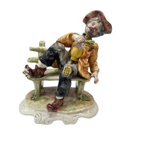 Giao Longi VTG Italy Made Drunk man on Bench Ceramic fIgurine 10"x9"x6" SKU 9393